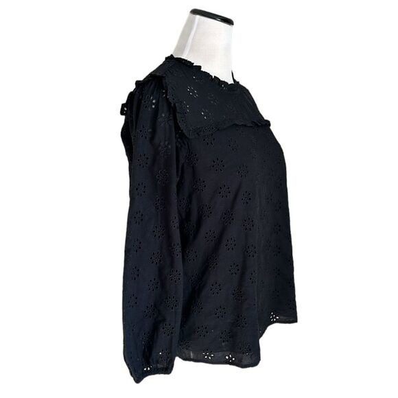 J. Crew High Neck Eyelet Cotton Blouse Lined Ruffled Neckline Elastic Sleeves M - Picture 4 of 12